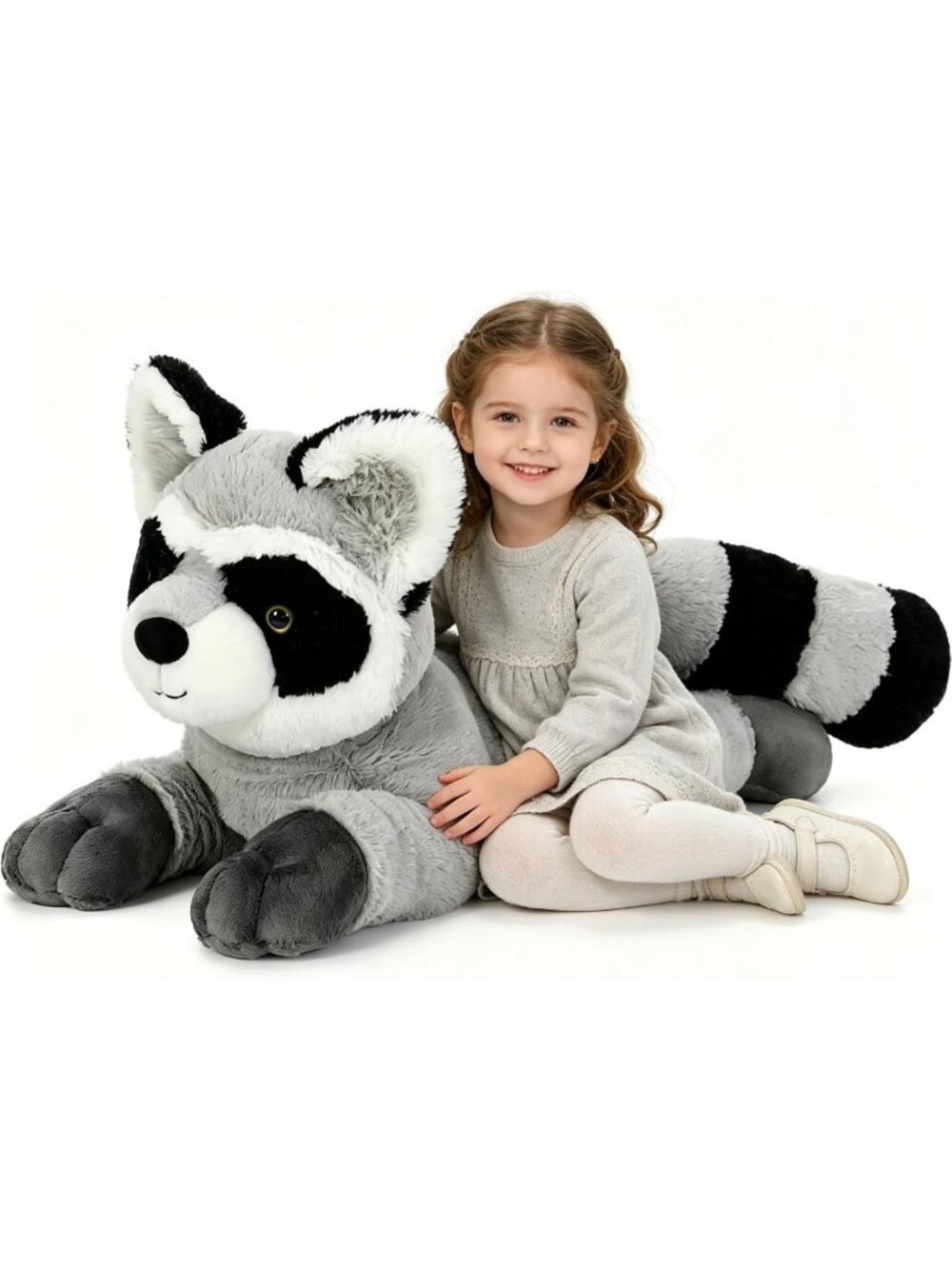 Giant 30-Inch Gray Raccoon Plush Stuffed Animal Pillow - Cuddly & Soft Toy